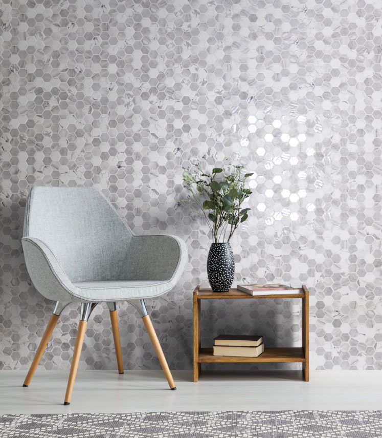 Mosaico Hex XL aplicado en pared