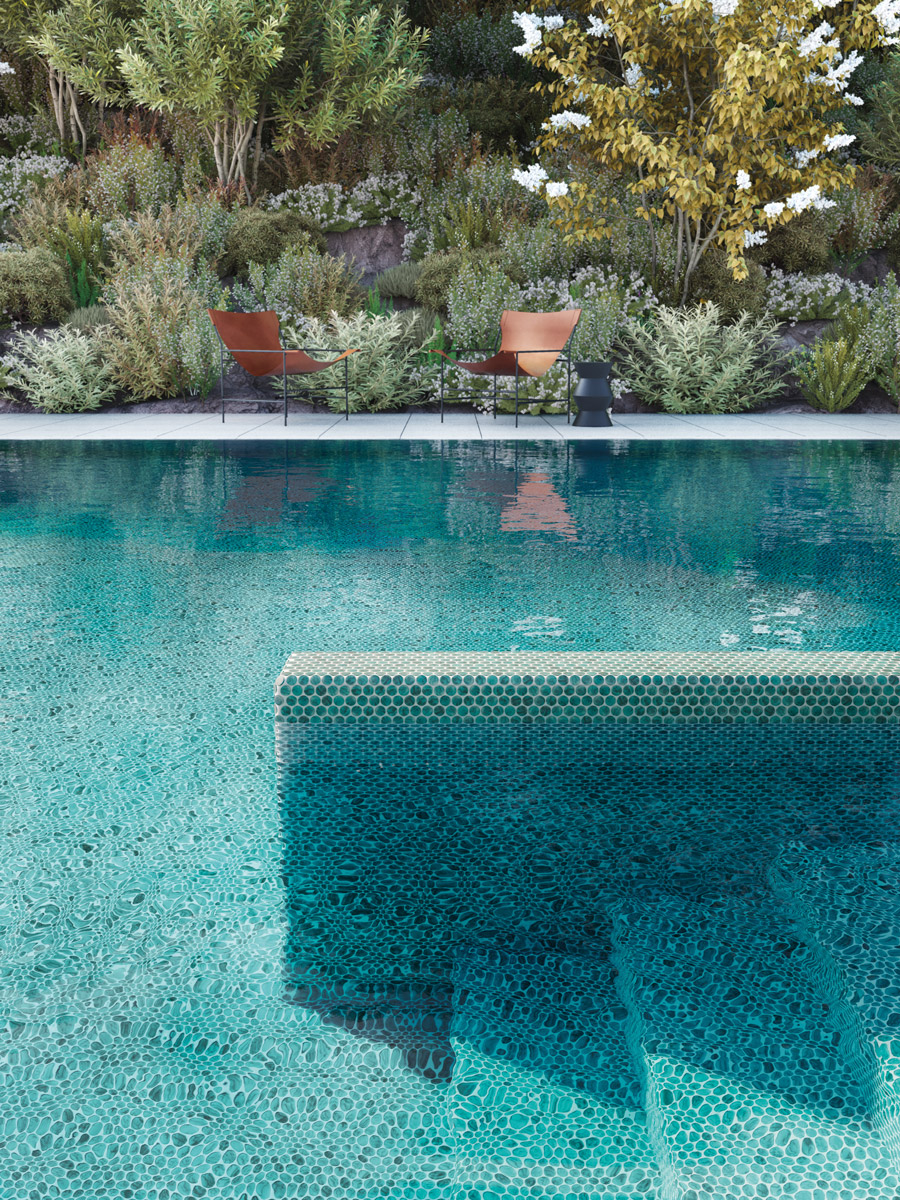 piscina con mosaico Penny Circular ONIX