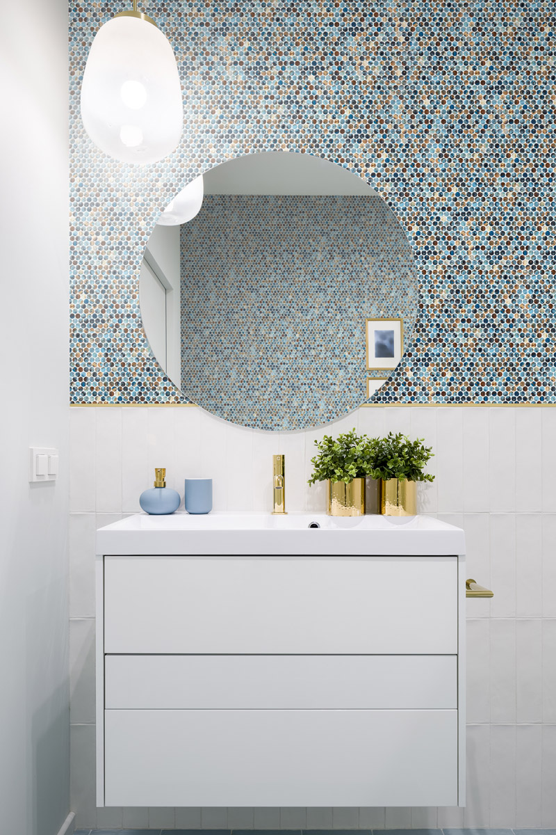 Pared baño mosaico vitreo circular Penny Print